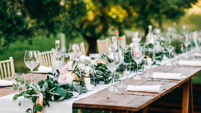 floral garland eucalyptus pink flowers lies table